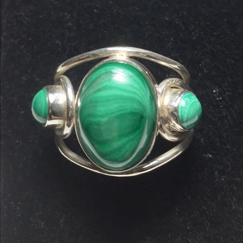 Malachite & 925 Silver Ring - image 1
